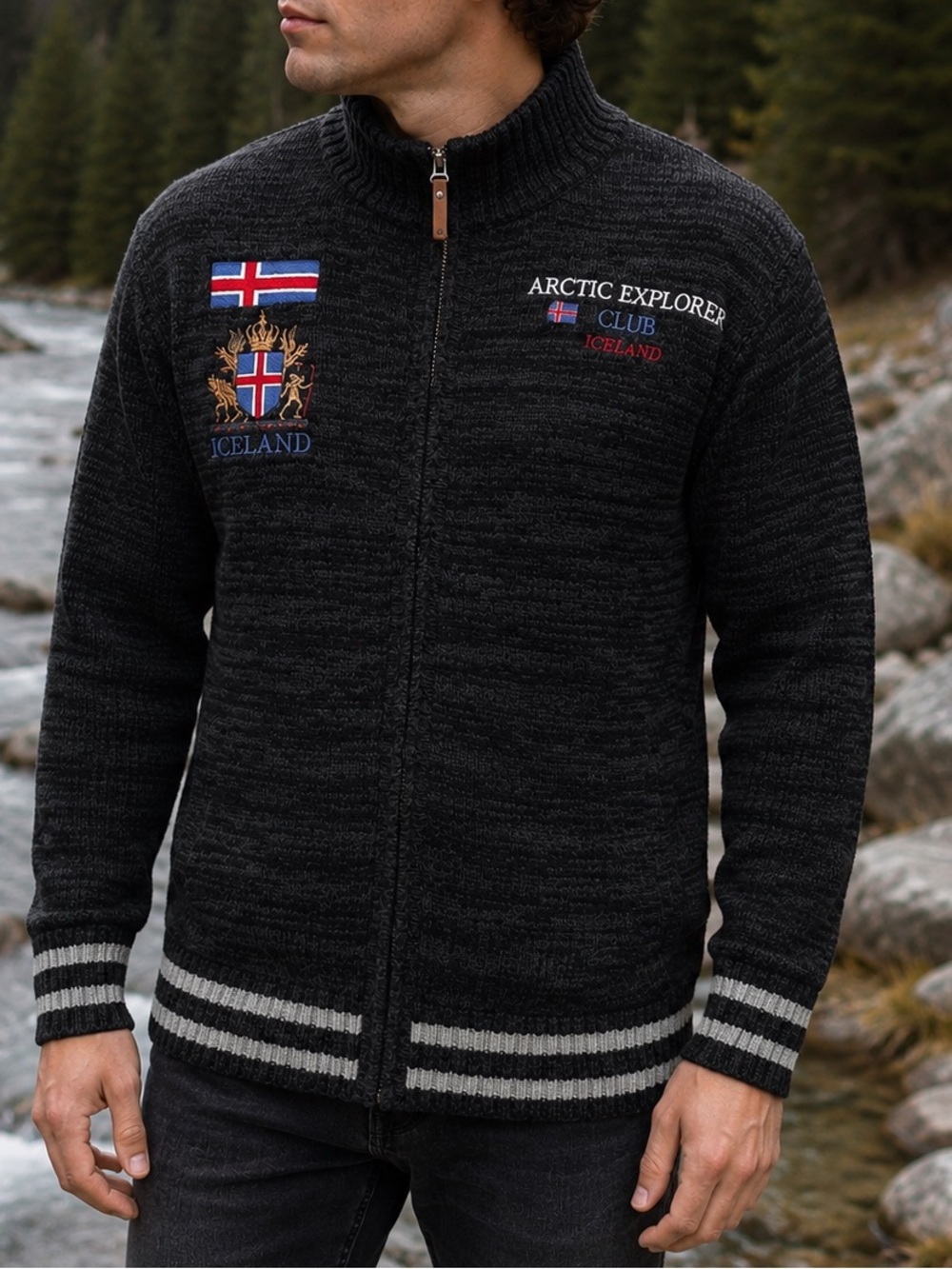 Icewear Iceland Arctic Explorer Club Men's Charcoal Zip-Up Sweater Size L